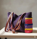 Hand Knitted Round Straw Bag