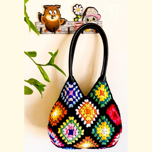 El Örgüsü Renkli Çiçekli Çanta Omuz Askılı Özel Tasarım
